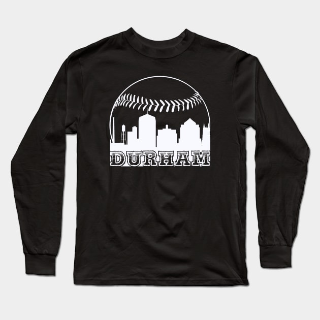 Durham, NC Vintage Baseball City Skyline Long Sleeve T-Shirt by Contentarama